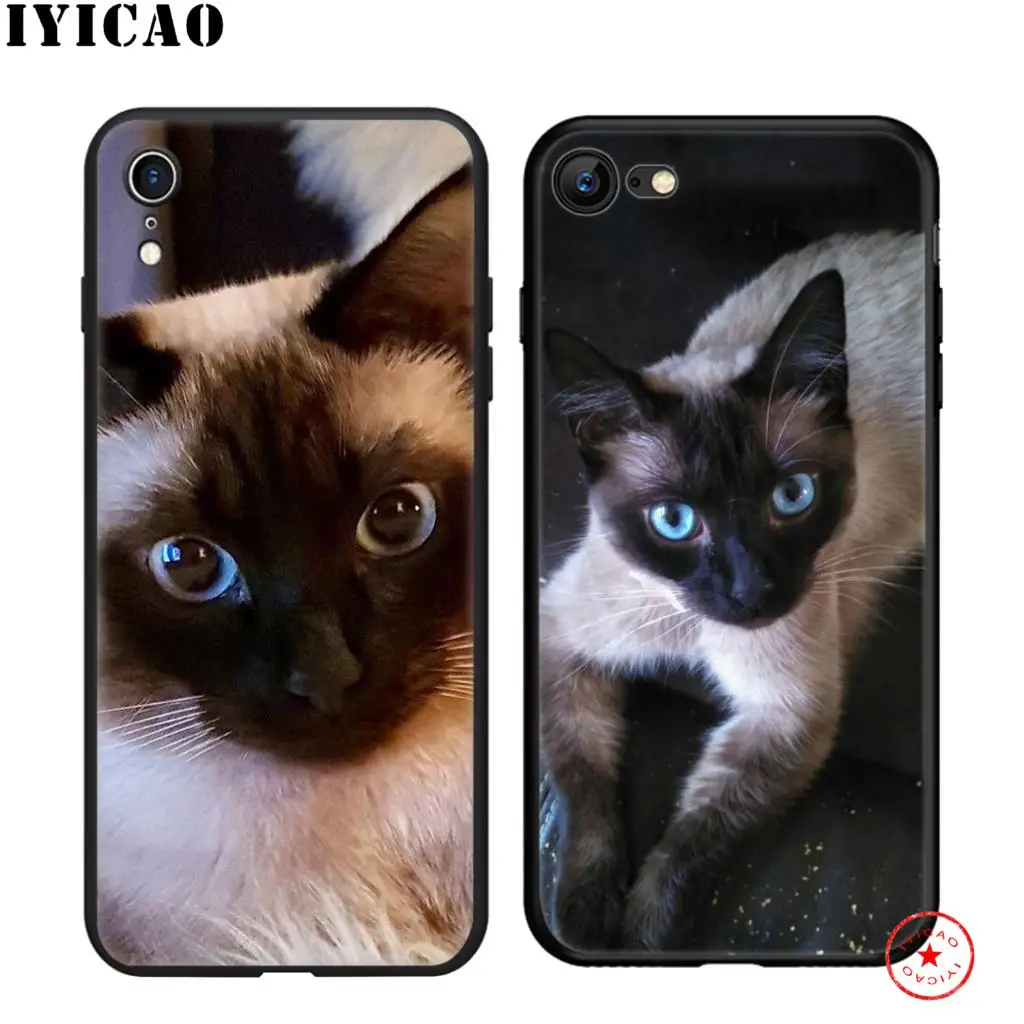 IYICAO Cute Siamese Cat Soft Black Silicone Case for iPhone 11 Pro Xr Xs Max X or 10 8 7 6 6S Plus 5 5S SE |