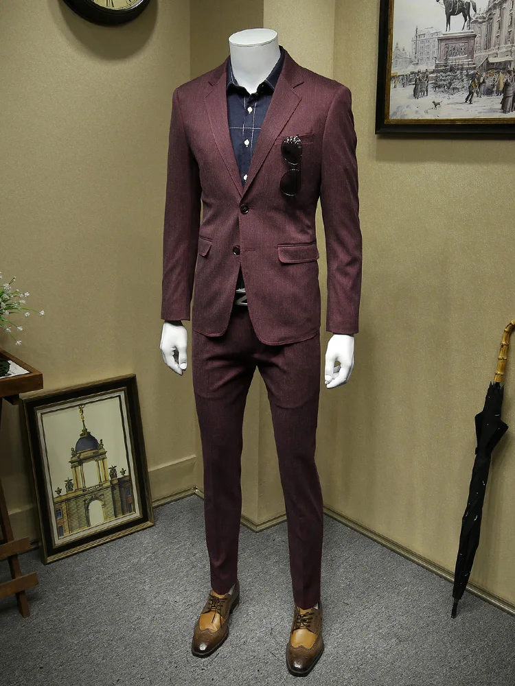 Мужской костюм 2019 мужские костюмы с брюками темно-красные свадебные для мужчин