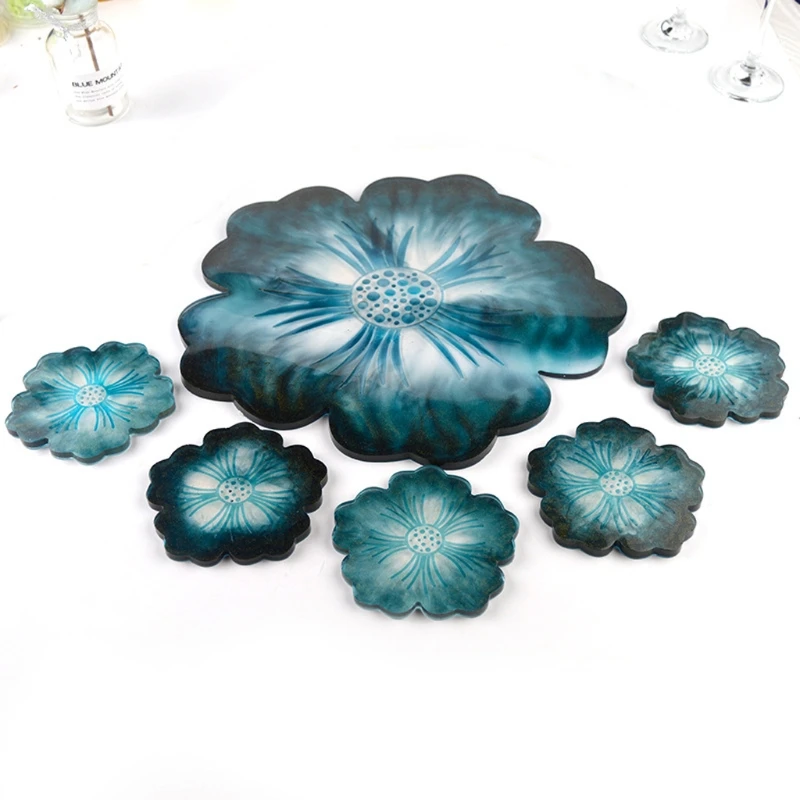 

Large Flower Shape Resin Coaster Molds DIY Silicone Tray for Fruit Cup Geode Agate Platter Epoxy Resin Molds N18 20 Dropshipping