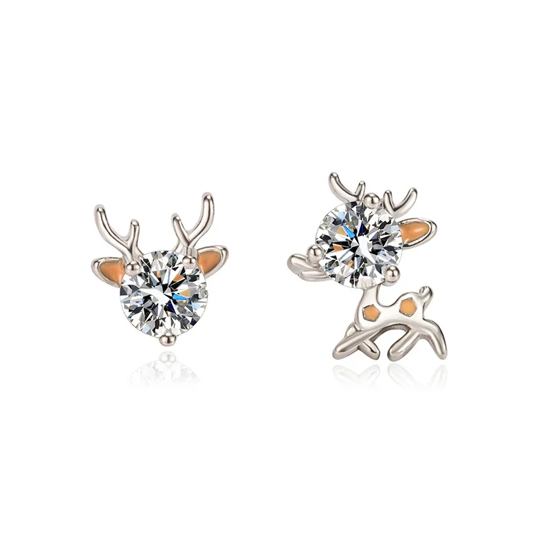 

Korea Cute White Crystal Elk Stud Earrings Personality Asymmetry Zircon Earrings Christmas Jewelry Daily Earrings for Women