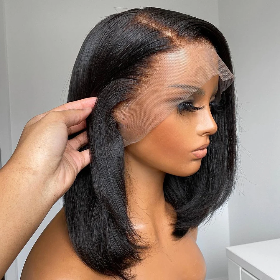 Short Bob Lace Front Wig Straight Frontal Human Hair Wigs Brazilian Remy Closure 180 Density Pre Plucked For Black Women | Шиньоны и