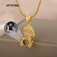 sutra projection buddha necklaces for women men stainless steel portrait pendant choker necklace jewelry birthday gifts