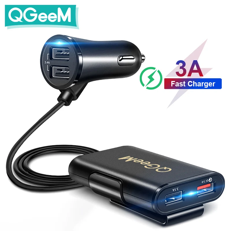 QGEEM 4 USB QC 3 0 Автомобильное зарядное устройство Быстрая зарядка быстрое переднее