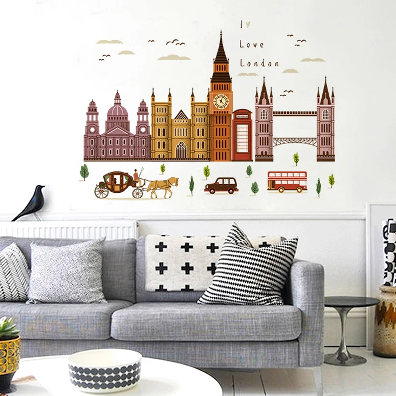 Большие строительные набор Пейзаж съемные виниловые наклейки на стену домашний