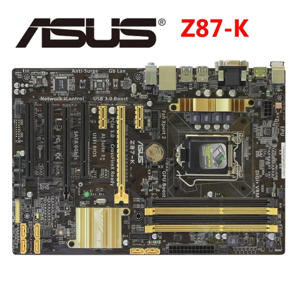 Материнская плата DDR3 Z87 для ASUS Z87-k, 100% оригинальная, 32G, Z87K, LGA 1150, материнская плата, USB3.0, SATA III, VGA, OC, б/у