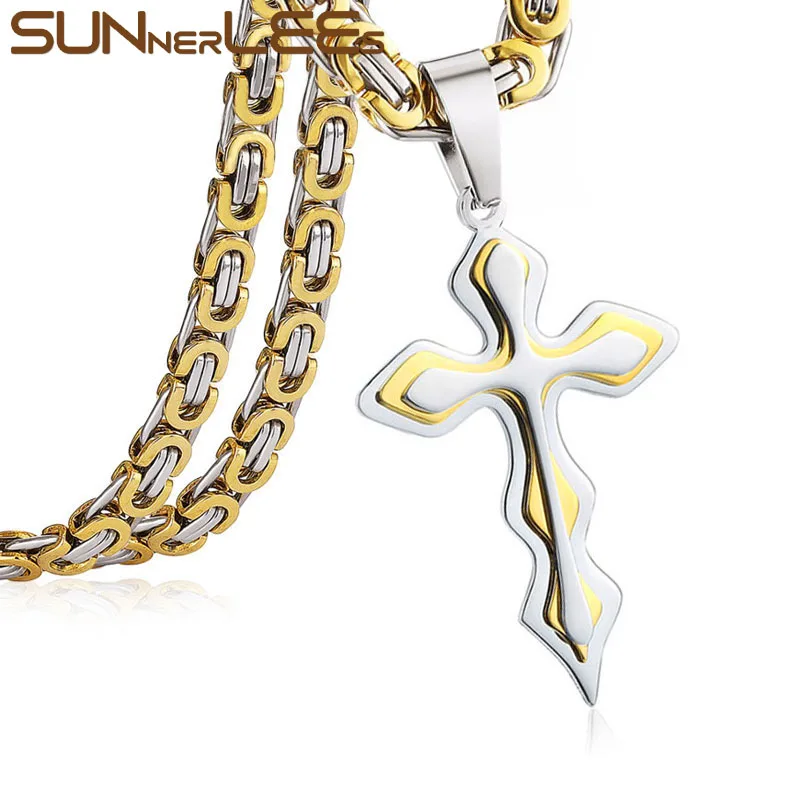 SUNNERLEES кулон из нержавеющей стали 316L крест Иисуса Христа ожерелье византийская