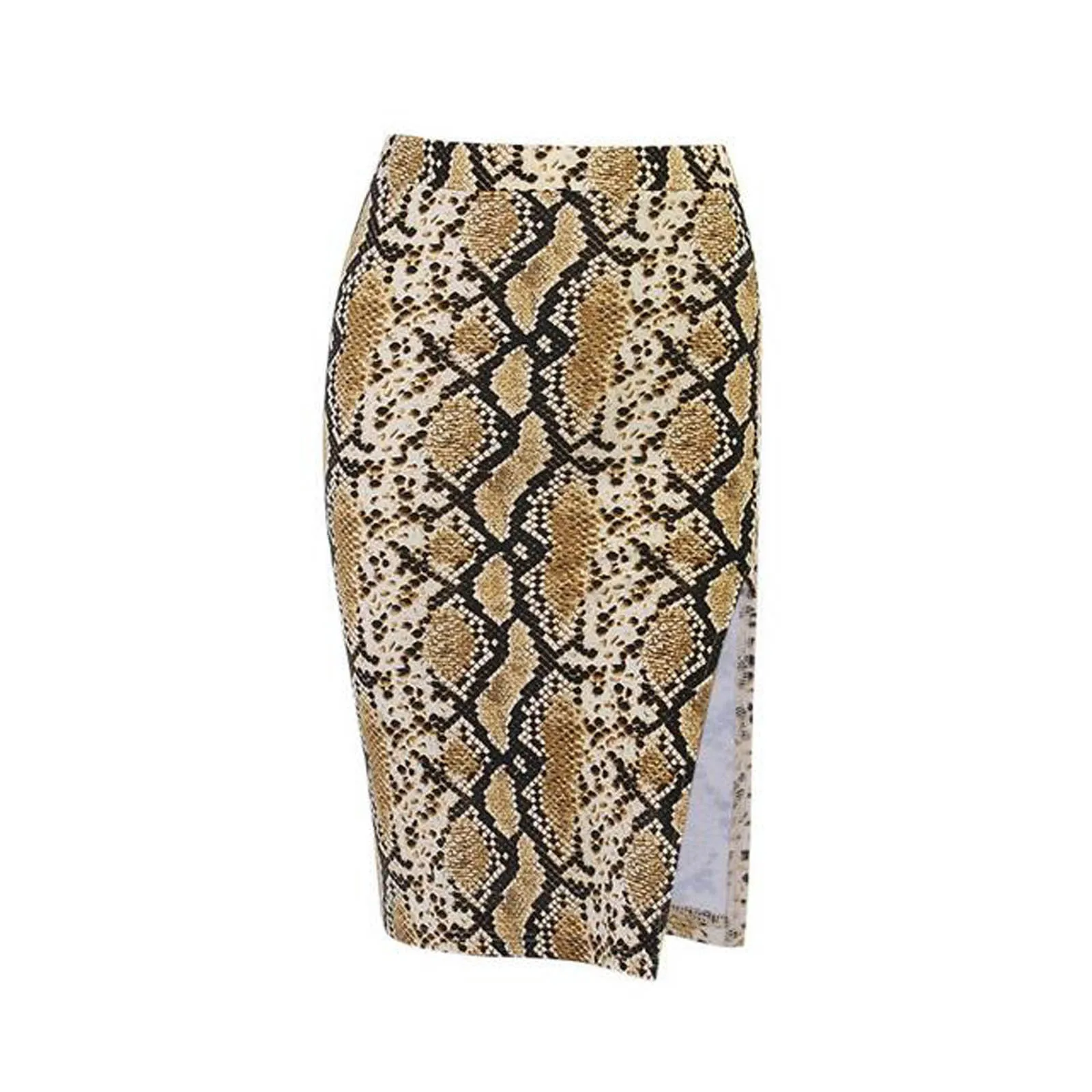

2021 Fashion Snake Print Slit Half Body Skirt Street Sexy Split Buttocks Pencil Short Skirt Thin High Waist Mid Mujer Faldas