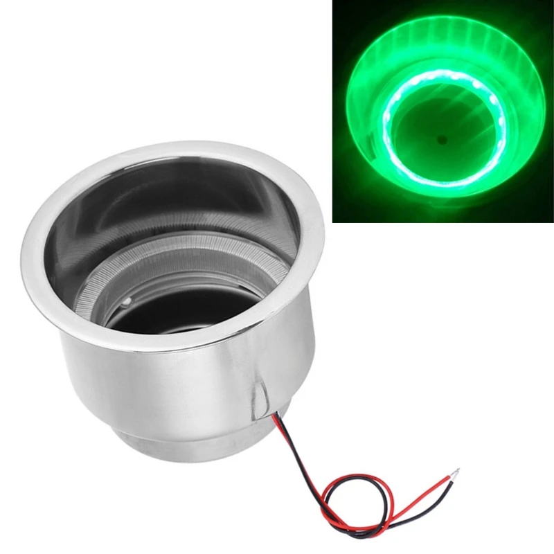 12V 15LED Light Cup Holder Insert with Drain Stainless Steel Polished Marine RV Drink | Автомобили и мотоциклы