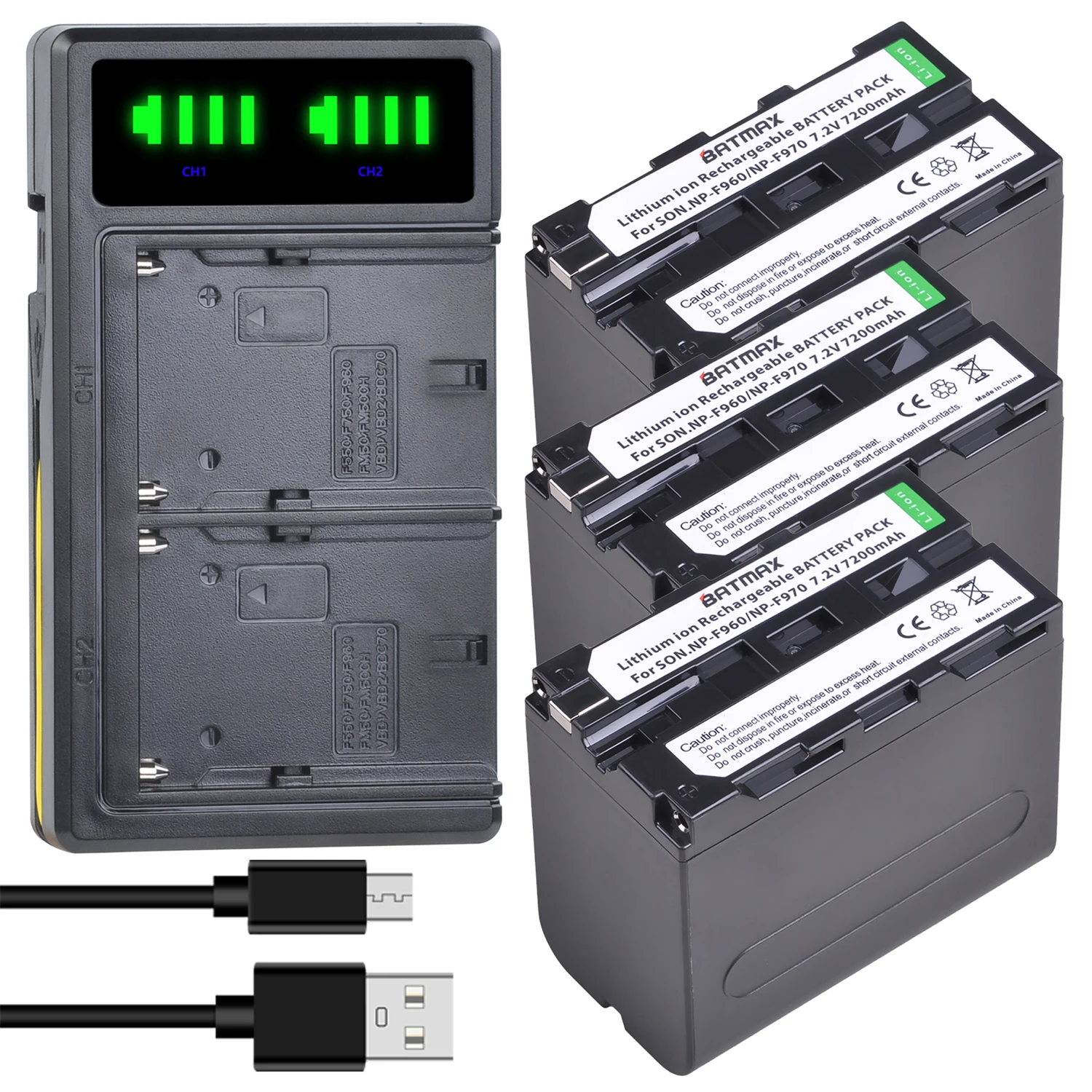 Аккумулятор Batmax 3x NP-F970 NP-F960 + двойное зарядное устройство USB со светодиодной