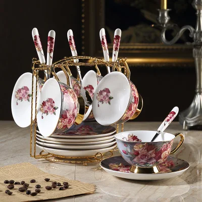 Европейский ретро костяной фарфор кофейный набор английский послеобеденный чайный набор керамический чайник/сахарница/молочник/кофейная чашка кружка набор посуды - Цвет: 6pcs