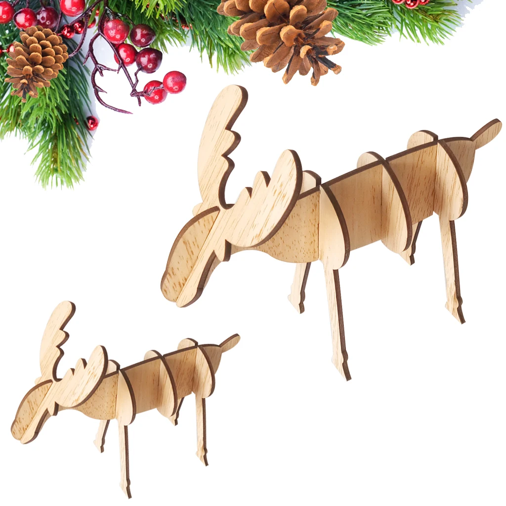 

Christmas Festival 3D Wooden Elk Ornament Gift Home Party Desk Decor Craft