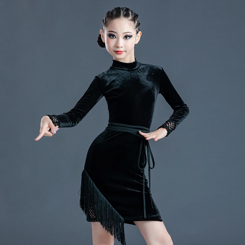 

Girls Velvet Latin Dance Dress Performance Fringed Dresses Children'S Dancewear Ballroom Competition Dancing Clothes SL4259