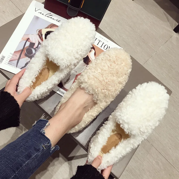 

Туфли женские с круглым носком, лоферы с закрытым носком, мех, модная повседневная Осенняя обувь, без застежки, 2021