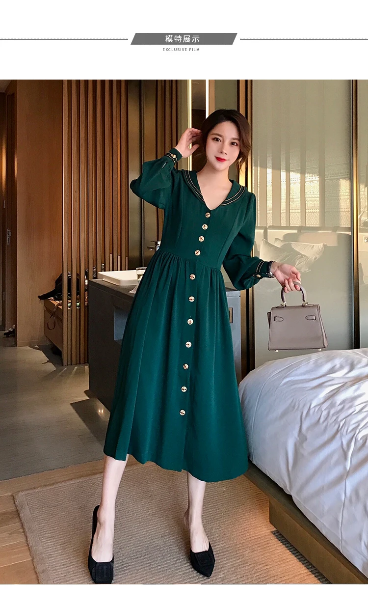 

VICONE Autumn and Winter Dress In Restoring Ancient Ways French Girls Long-sleeved Dress Show Temperament, Long Thin Waist