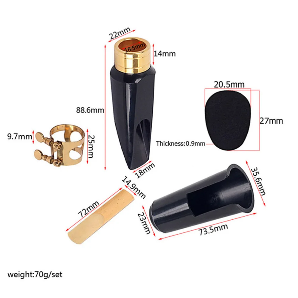 

Replacement Alto Saxophone Sax Mouthpiece Set with Copper Ring Cap Buckle Reed Mouthpiece Patches Pads Cushions (Gold Black)