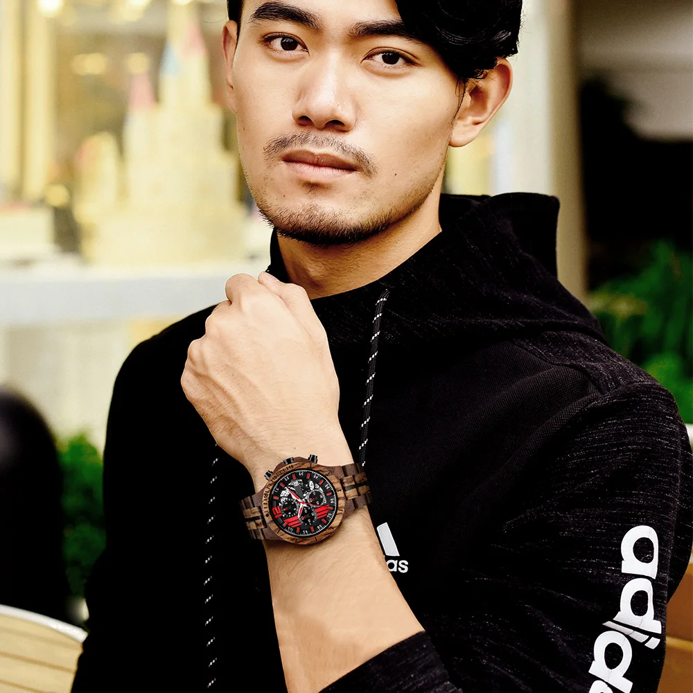 Мужские наручные часы с хронографом спортивный стиль деревянные бамбуковые