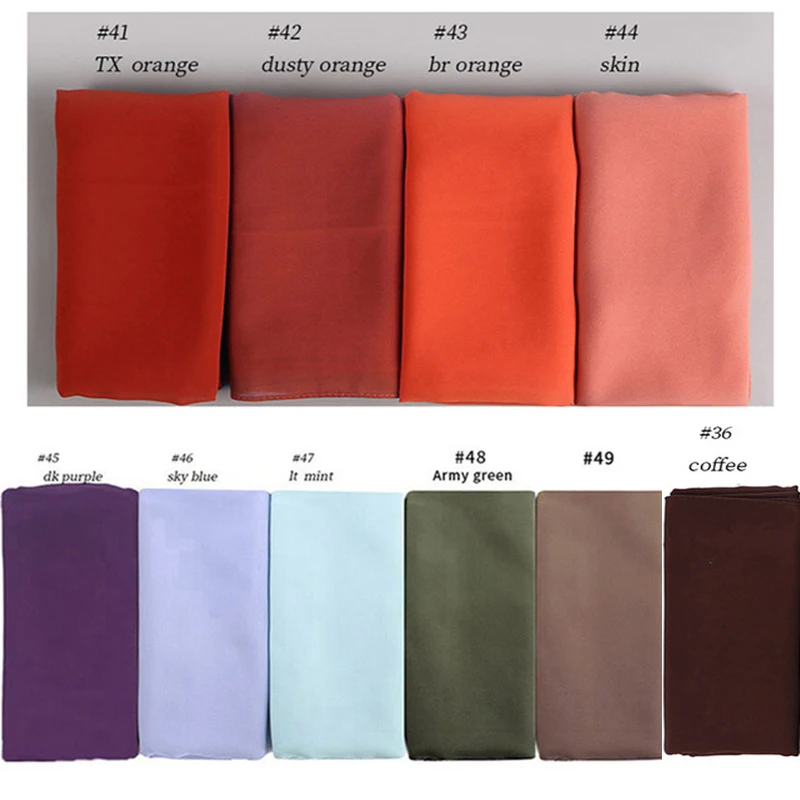 Color swatch 5 10 шт./лот, Женский шифоновый шарф, простой, пузырьковый, шифон, хиджаб, накидка, сплошной цвет, шаль на голову, мусульманские хиджабы, шарфы, банданы - Цвет: Color swatch 5