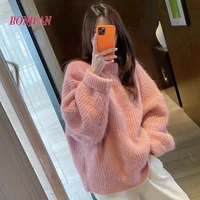 pink 2021 women sweater pullover female knitting overszie long sleeve loose knitted outerwear womens winter sweaters christmas