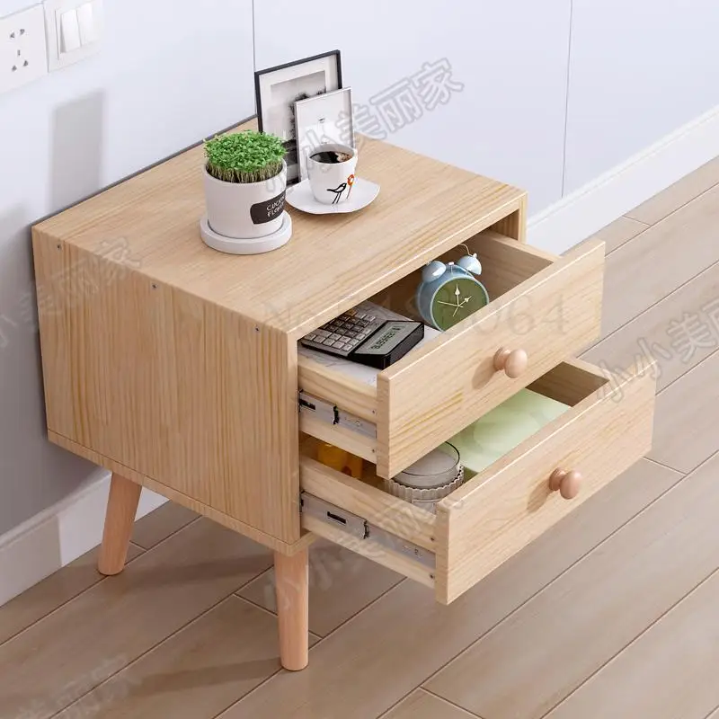 Сплошная деревянная прикроватная тумбочка простая Скандинавская с двумя