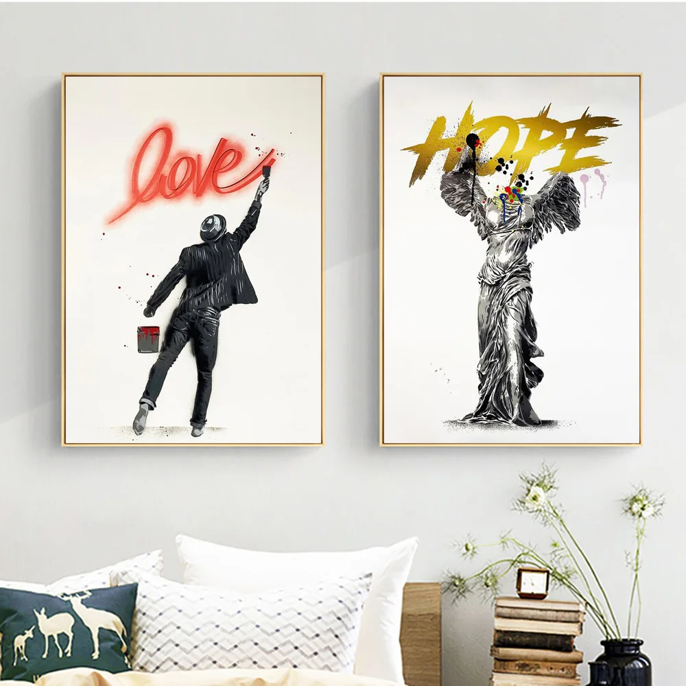 Абстрактный Золотой слоган настенное искусство граффити ангел надежды и любовь