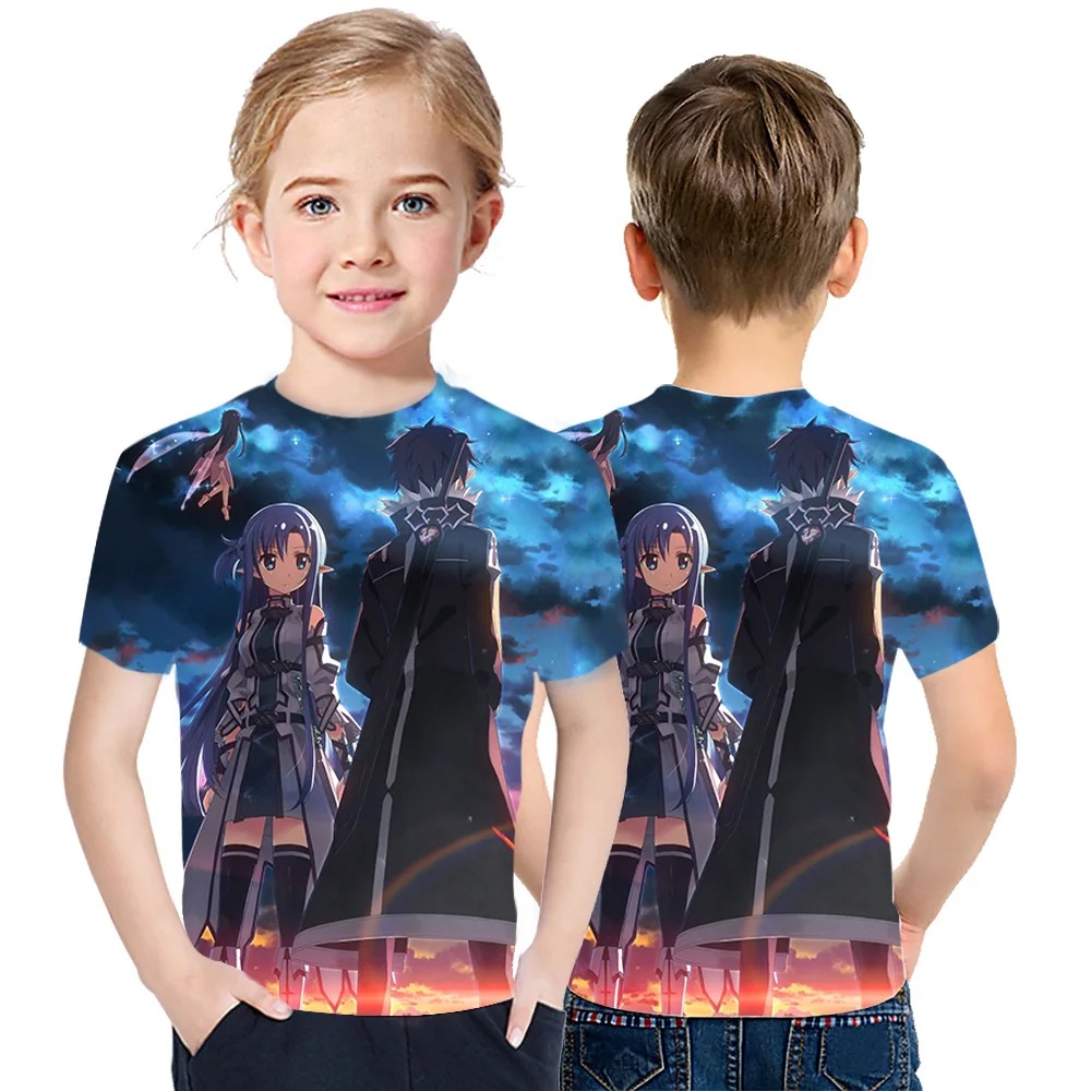 

Sword Art Onilne Anime 2021 Summer New 3D Printing Popular Boys And Girls T-Shirt Children's Leisure Personality Harajuku Top