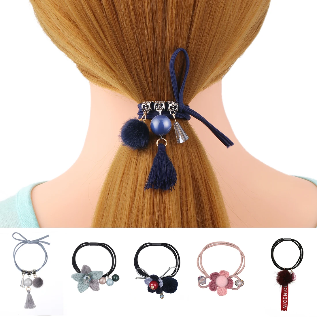 Женская эластичная резинка для волос с меховым помпоном девушек и женщин