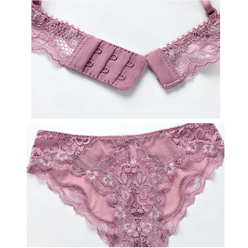 

Sexy Open Cup Plunge Bra For Girls Lace Ultra Thin Lined Wireless Triangle Bra and Panties Set Underwear soft Lingerie