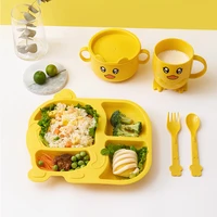 baby childrens tableware dinner plate household shatter resistant grid cartoon little yellow duck food supplement bowl
