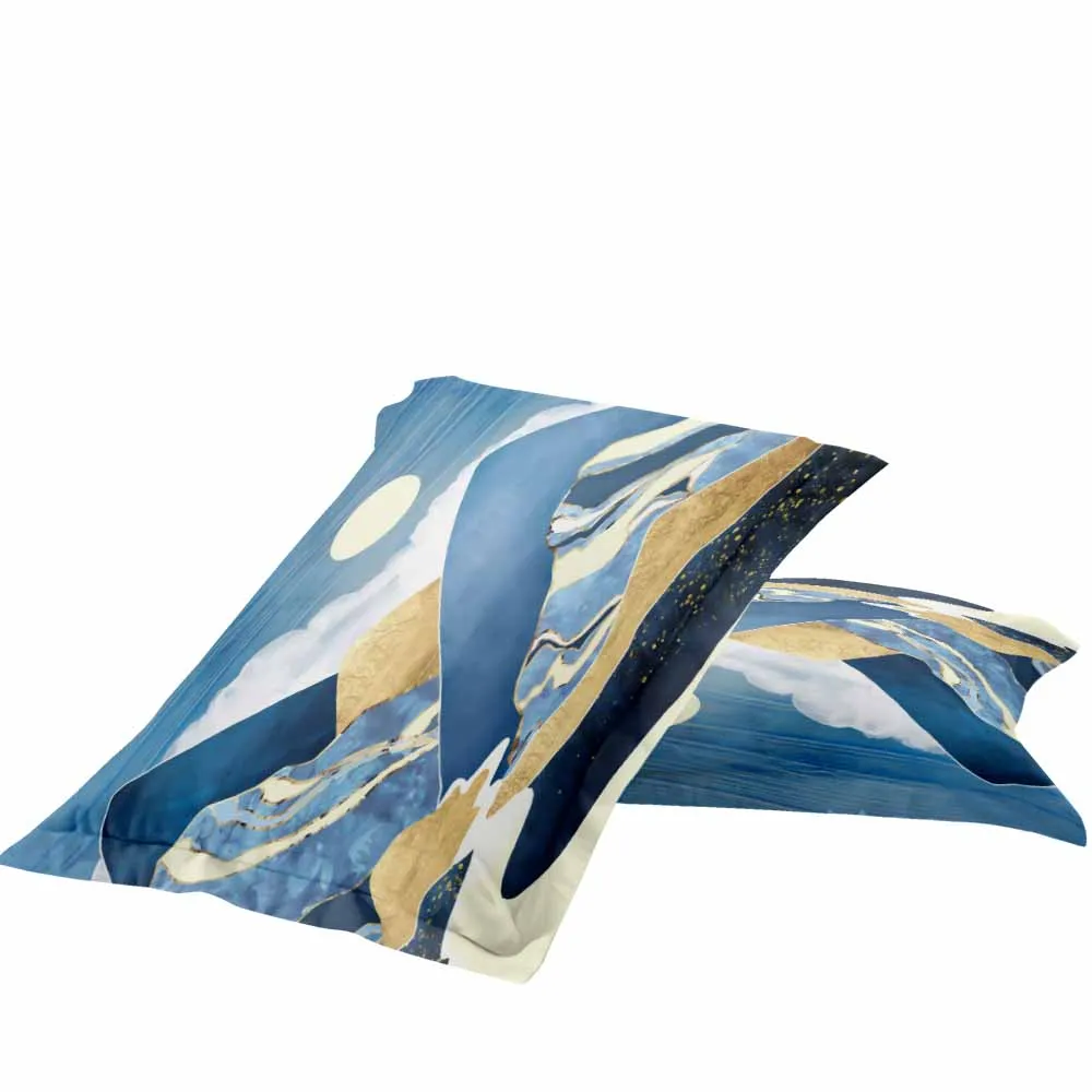 Комплект постельного белья с акварельным рисунком и золотым солнцем и луной, наволочки 150 см, размеры Queen King, голубой богемный стиль.