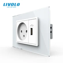 Livolo-toma de corriente de pared de 16A con cargador USB de 2,1 A, Panel de cristal, Israel