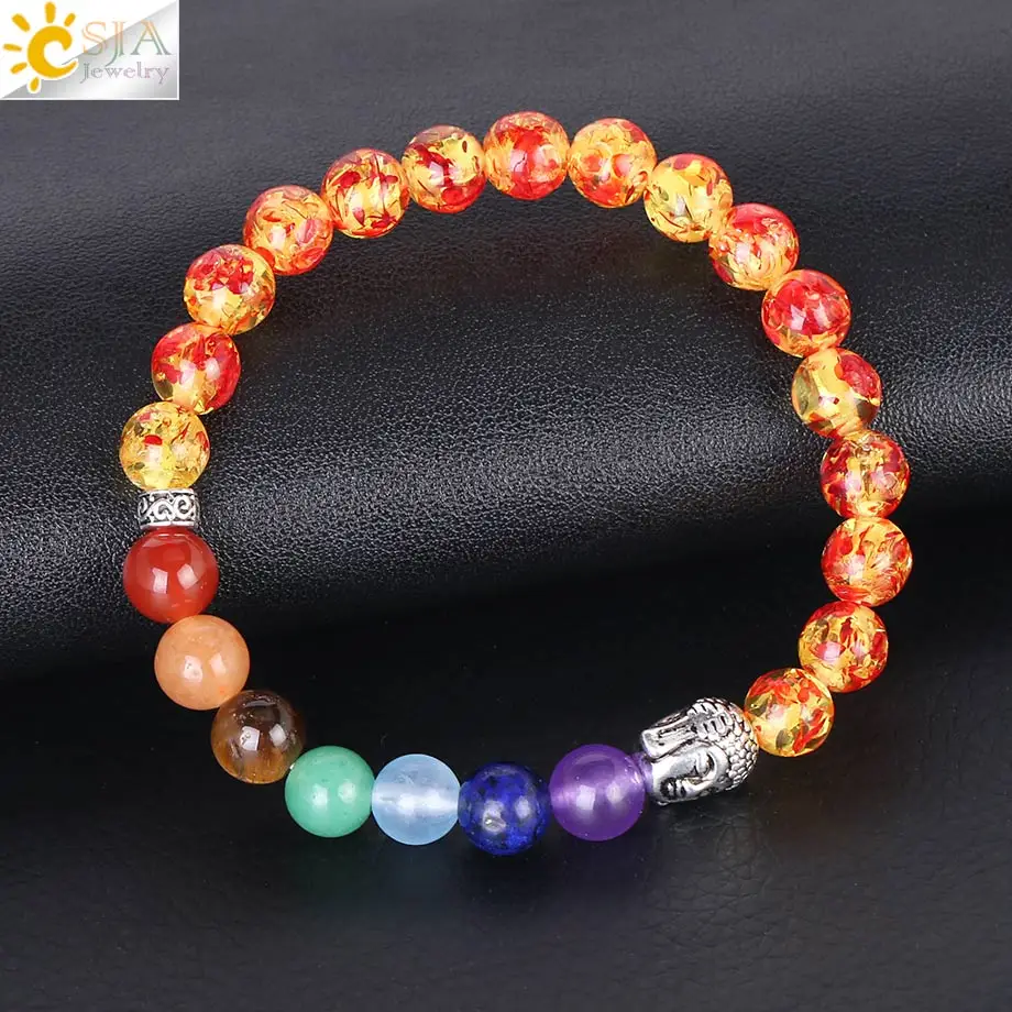 CSJA натуральный драгоценный камень 7 Чакра пьебальд амбар женский шарм браслеты