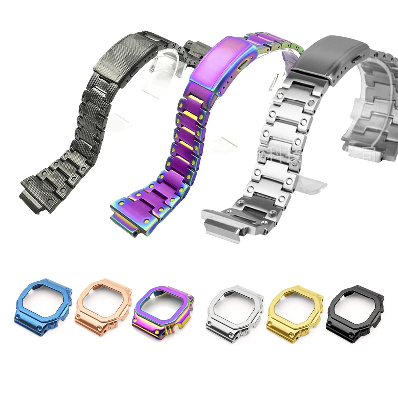 

For Casio DW-5035 Stainless Steel Watch Band G 5600 Strap + Case Metal Bracelet Double Snap Wristband for GW-M5610 Watch Belt