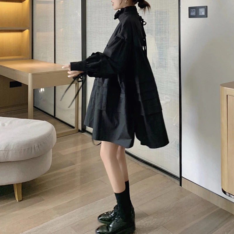 RealShe женское платье 2019 водолазка длинный рукав фонарь оборки свободное а силуэт