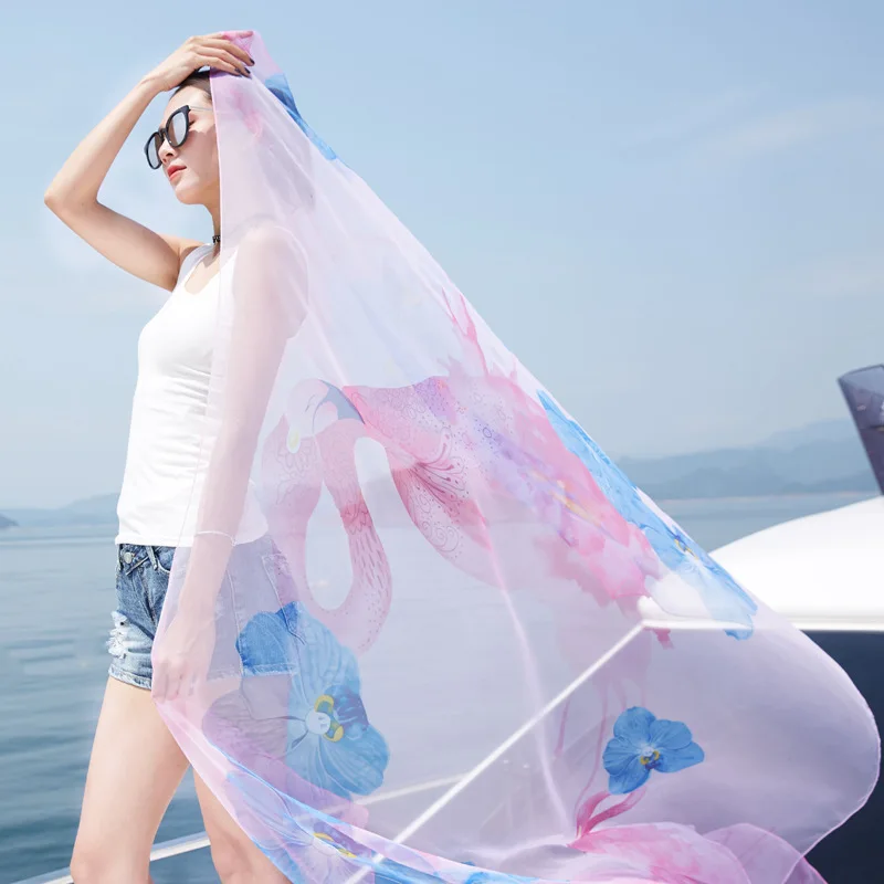 Шифоновый Модный Шелковый шарф с принтом для девушек Женские пляжные сандалии в