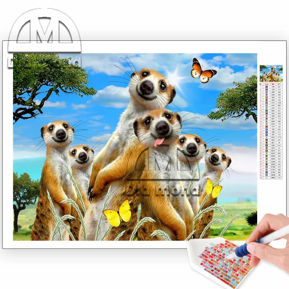 

Funny Cartoon Diamond Painting Nursery Home Decor Mongoose Animals Embroidery Cross Stitch Rhinestone Mosaic Wall Art Stickers