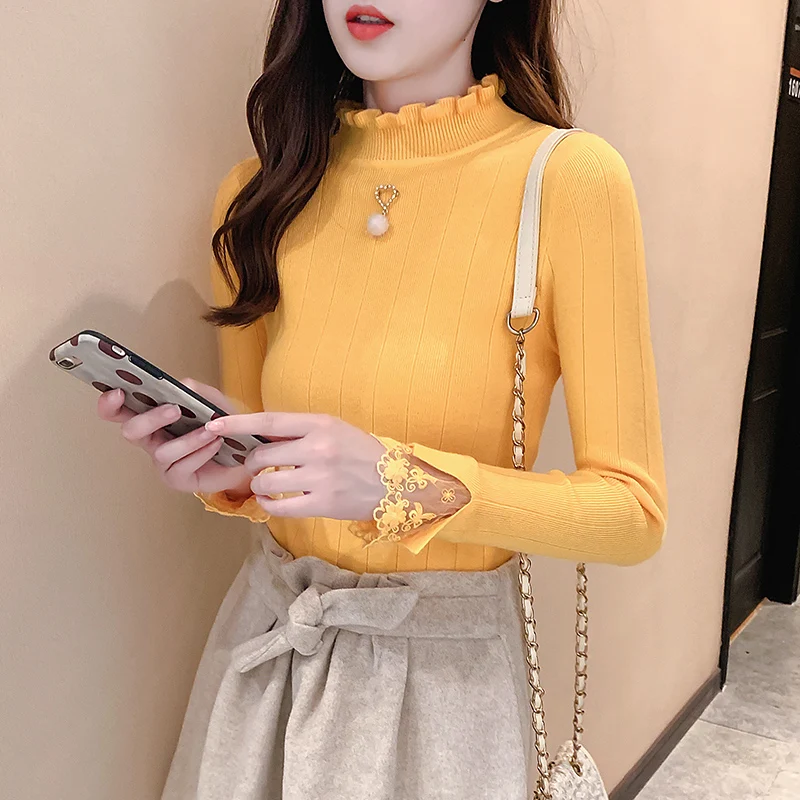 

2022 New Winter Thick Sweater Women Knitted Ribbed Pullover Sweater Long Sleeve Ruffled Collar Loose Jumper Soft Warm Pull Femme