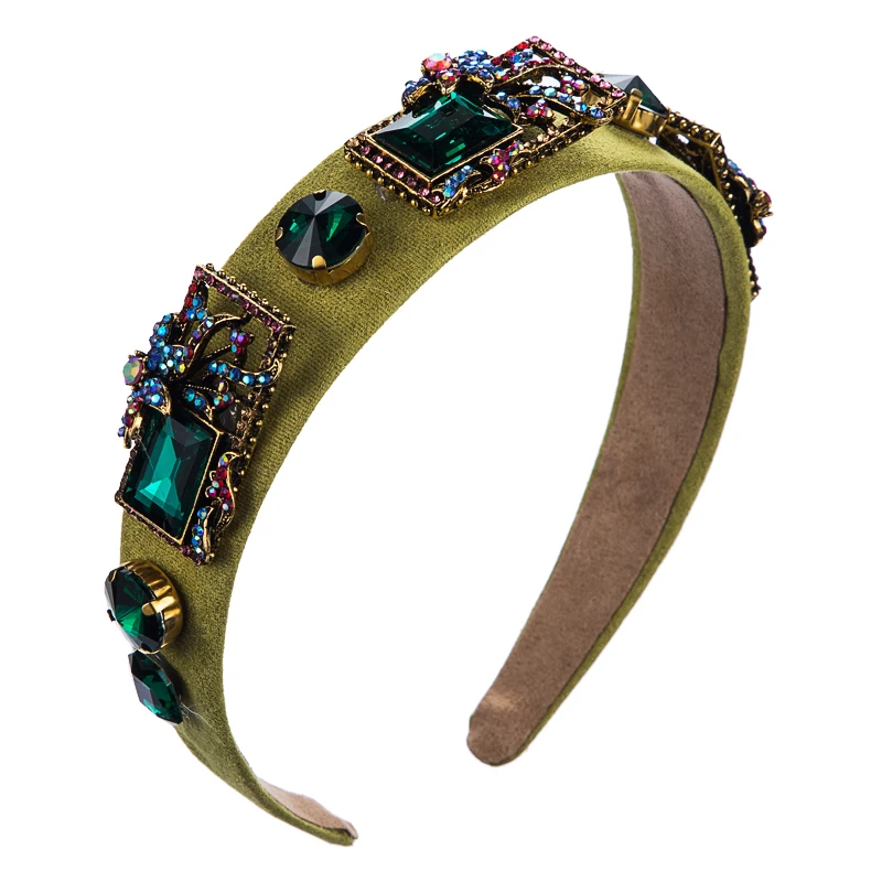 

Exquisite Baroque Crystal Flower Headband for Woman Luxury Colorful Rhinestone Solid Color Hair Band Bridal Wedding Party Bezel