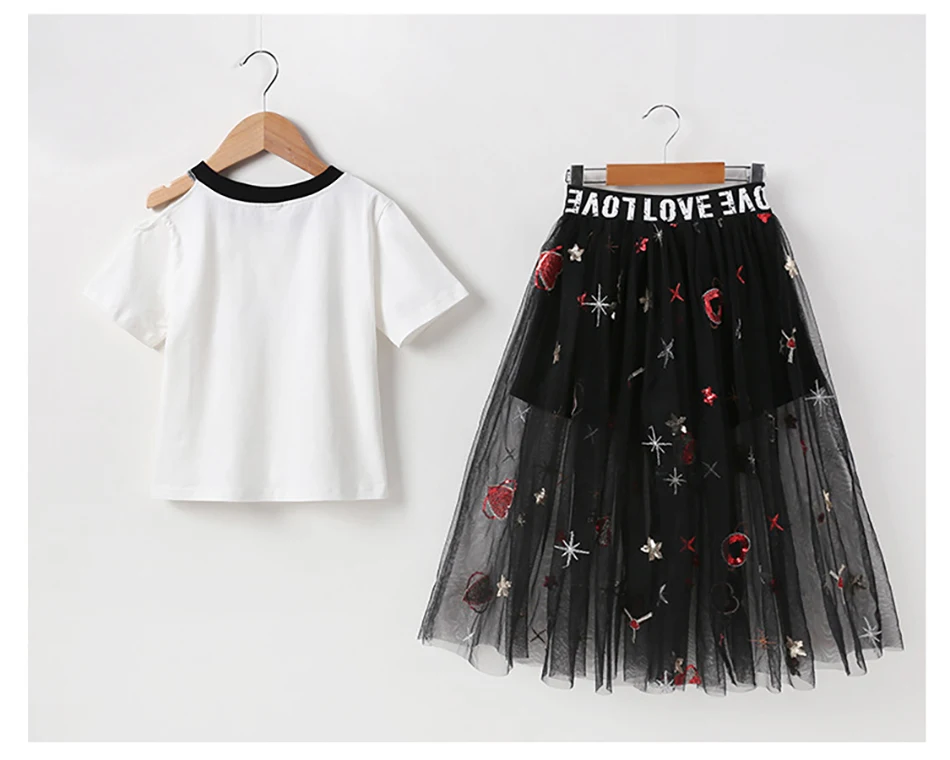 Children Clothing Swan T-shirt+Star Mesh Skirt 2pcs Outfit 2021 Summer Toddler Girls Clothes Suit Kids Tracksuit For Girls Sets