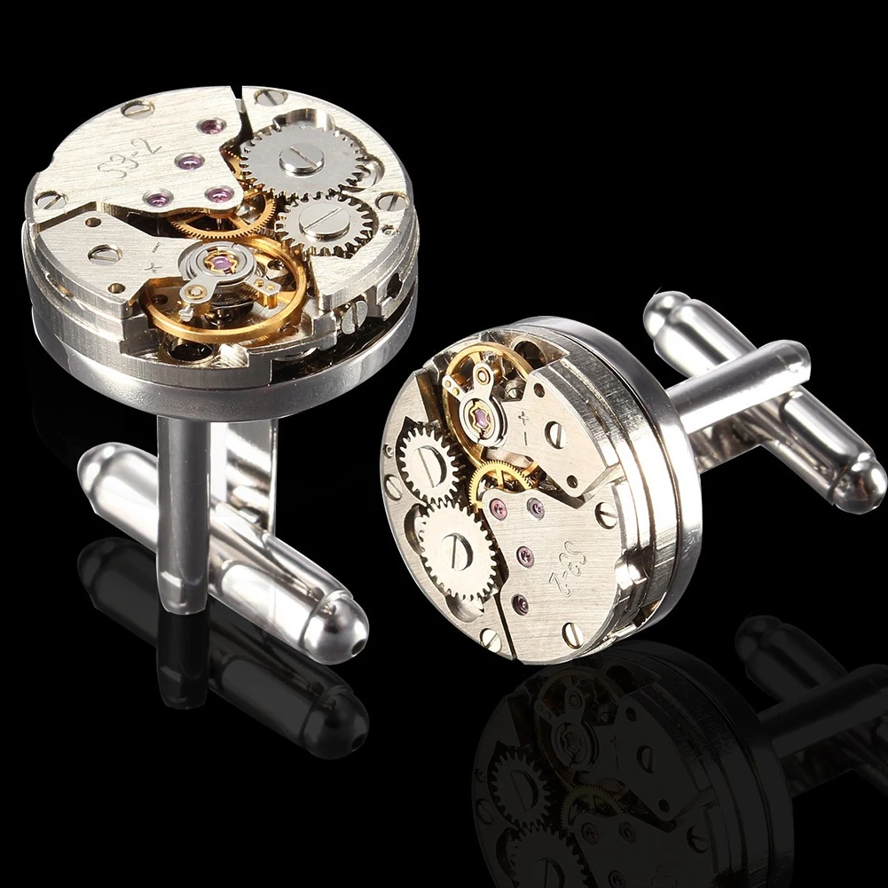 

2Pcs Fashion Women Men Mechanical Watch Movement Cufflinks Shirt Sleeve Buttons bullet aircraft modeling Cufflinks Christmas Gif