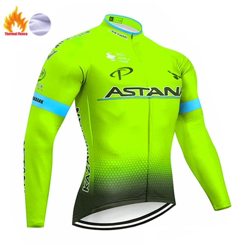Winter jersey Красная Команда Астаны зимний термальный флис Велоспорт Джерси велосипед брюки набор мужской Ropa Ciclismo 9D костюм для велосипеда Culotte одежда - Цвет: Winter jersey