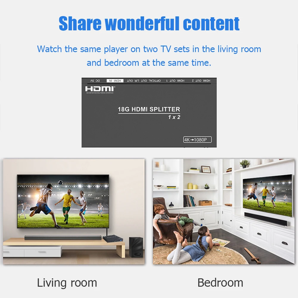 

1x2 HDMI-compatible 2.0 Splitter 1 In 2 Out 4K Video Sharing Adapter for HDTV PC Monitor Audio Frequency Screw Adapter Connector