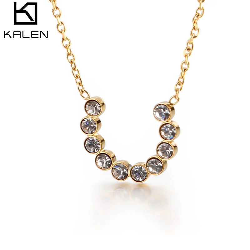 

Kalen Female's Half-curved Zircon Pendant Creative Design Small Fresh Necklace Stainless Steel Easy-button Jewelry