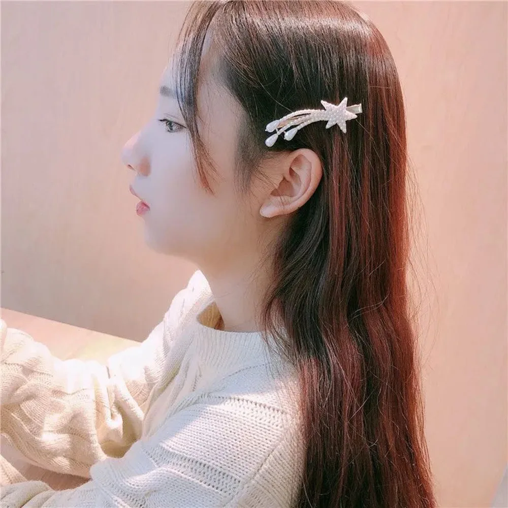 

1 Pcs Fashion Pearl Hair Clip Tassel Star Hairpin Side Clip Rhinestone Bangs Hair Clip Headdress Duckbill Clip Hair Accessories