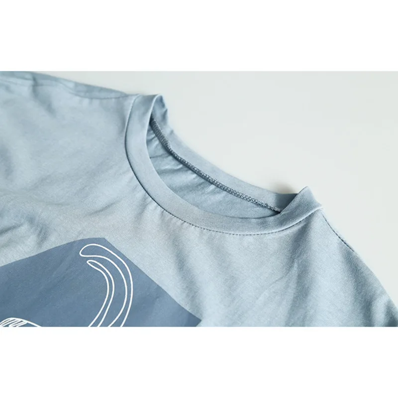 

Fashion Loose Woman T-shirt Summer Pring Short Sleeve Round-neck Human Face Printed Print Casual White Blue Female Tees Tops