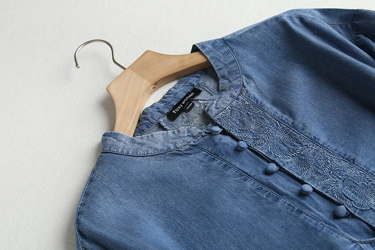 Лето 2020 новое ретро платье с вышивкой тонкое свободное джинсовое средней