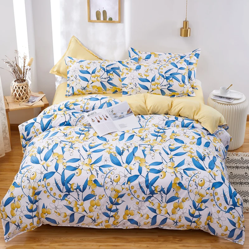 

Plaid Dry Breathable Bedding set home Soft comfortable Duvet Cover + Bed Flat Sheet + Pillow Case