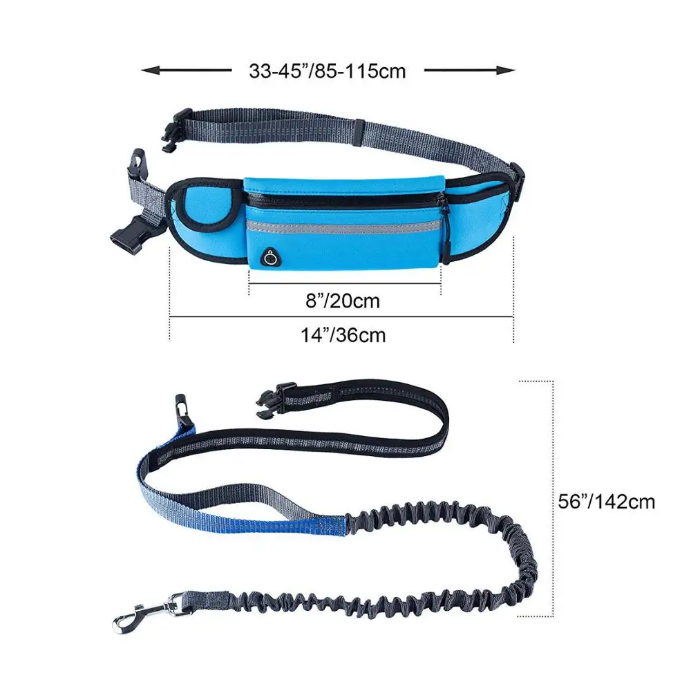 

Hands Free Dog Running Leash with Waist Pocket Adjustable Belt Shock Absorbing Bungee Fits up to 45 inch Waist
