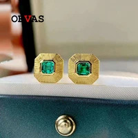 oevas 100 925 sterling silver lab grown emerald 18k gold plated diamond stud earrings for women sparkling wedding fine jewelry