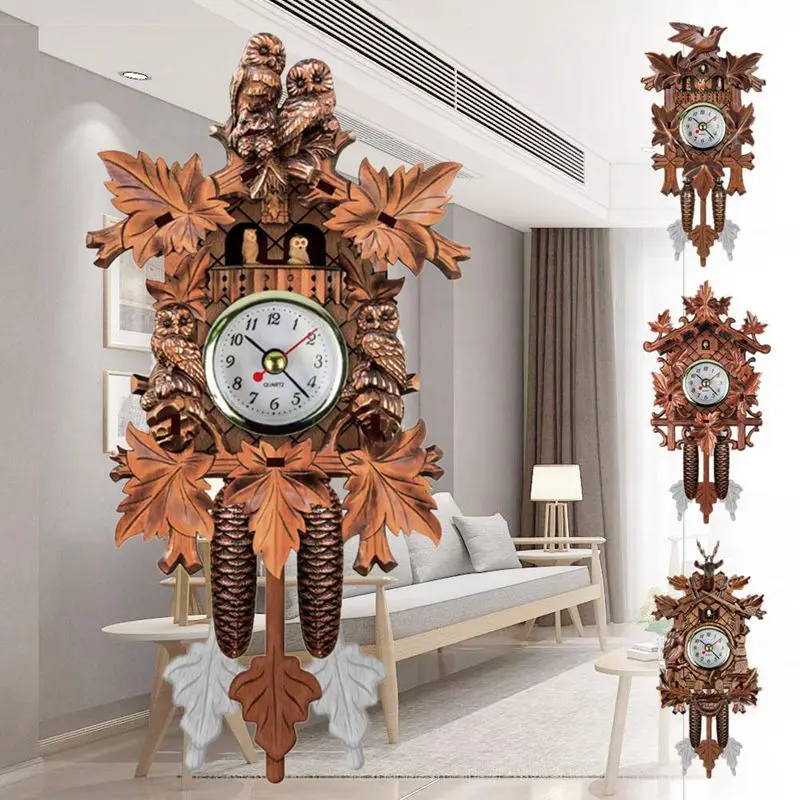 Vintage Home Decorative Bird Wall Clock Hanging Wood Cuckoo Living Room Pendulum Craft Art For New House (brow | Дом и сад