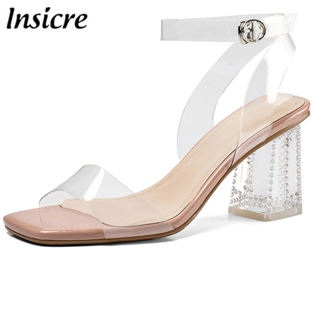 Insicre sexy women high heels sandals shoes woman pumps peep toe ladies crystal heel Transparent square size 33-40 | Обувь
